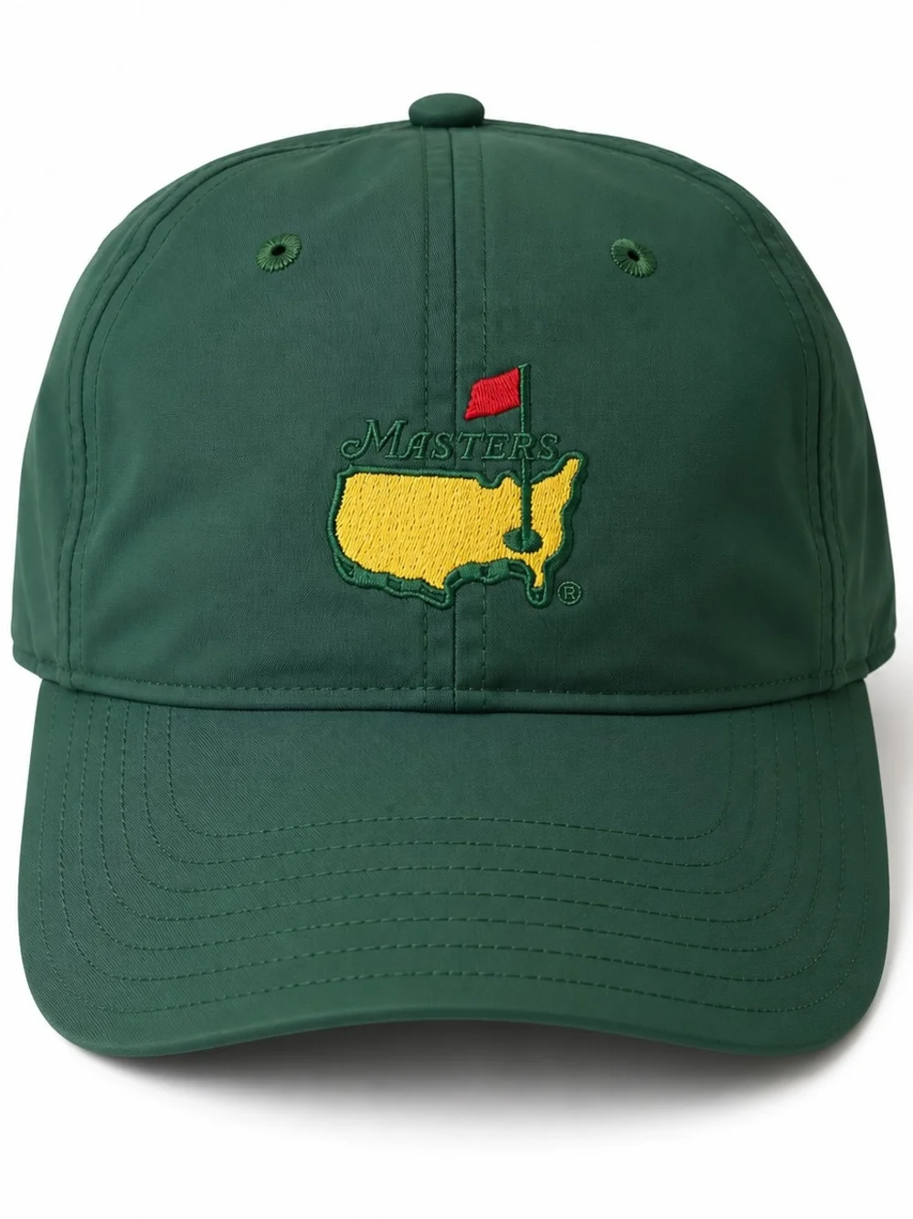 Masters Embroidered Classic Green Golf Cap with Yellow Logo - Athletic Material